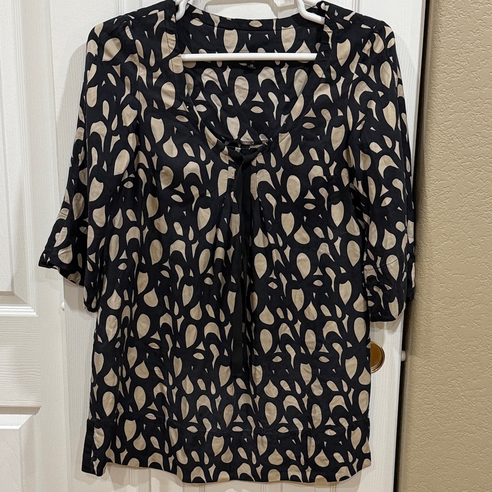 Sara Jane Black and Cream Patterned Silk Dress size 10